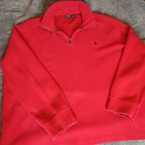 Vintage Polo Ralph Lauren Red Quarter-Zip XXL – Black Pony + Leather Zipper Pull